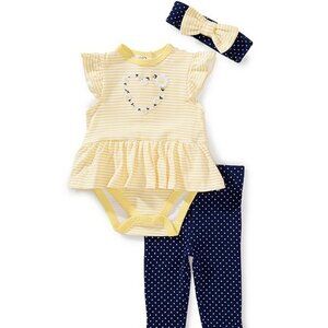Little Me Baby Girl Flutter Sleeve Daisy Bodysuit + Pants Set Headband Yellow 9M